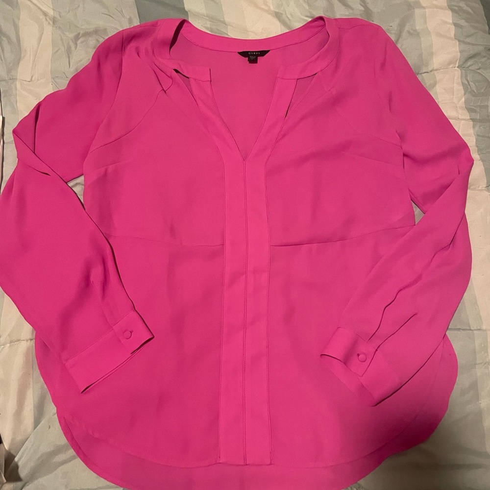guess hot pink blouse top